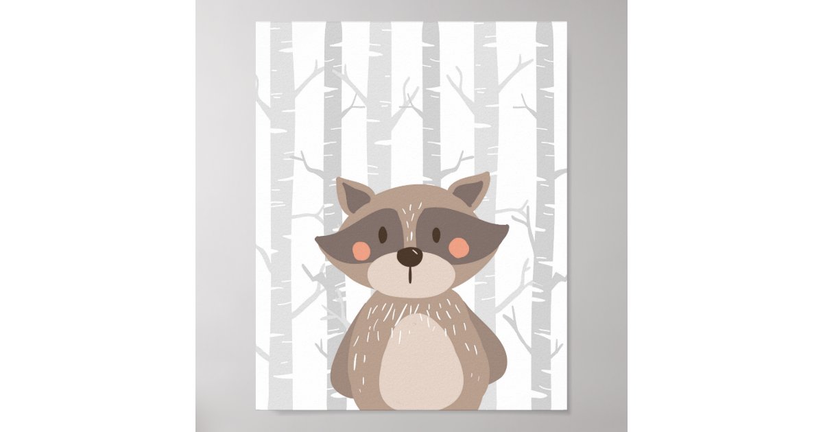 Raccoon Woodland Animal Nursery Wall Art Print Zazzle Com