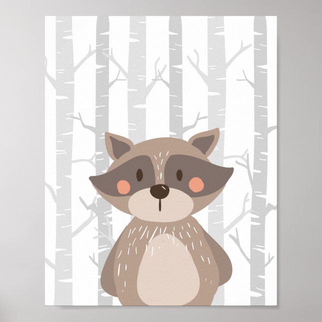 Raccoon Woodland Animal Nursery Wall Art Print (Front)