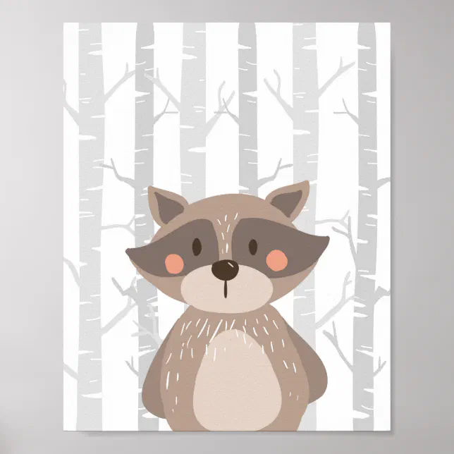Raccoon Woodland Animal Nursery Wall Art Print | Zazzle
