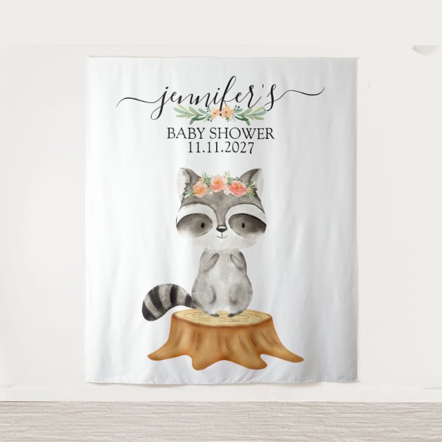 Raccoon Woodland Animals Baby Shower backdrop