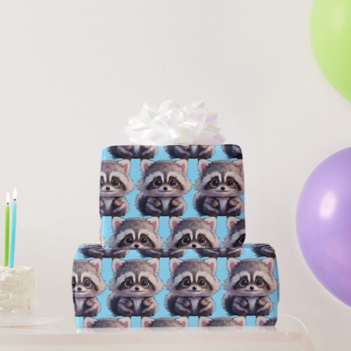 Raccoon woodland animals forest friends wrapping paper