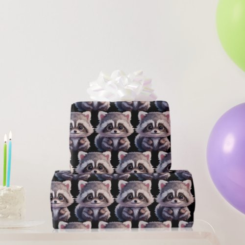 Raccoon woodland animals forest friends wrapping paper