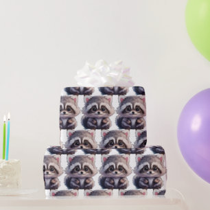 Raccoon woodland animals forest friends wrapping paper