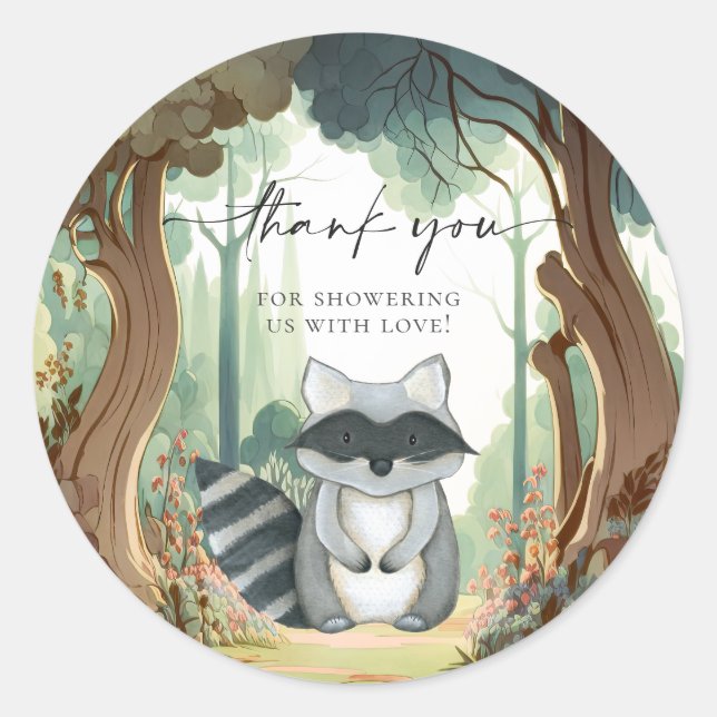 Raccoon Woodland Baby Shower Classic Round Sticker (Front)