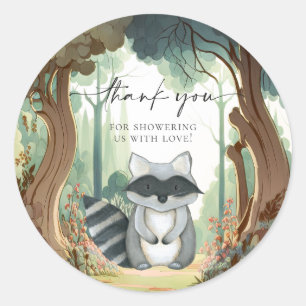 Raccoon Woodland Baby Shower Classic Round Sticker