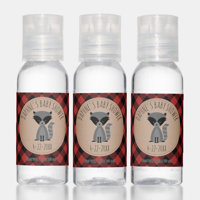 Raccoon Woodland Boy Lumberjack Baby Shower Hand Sanitizer (Set)