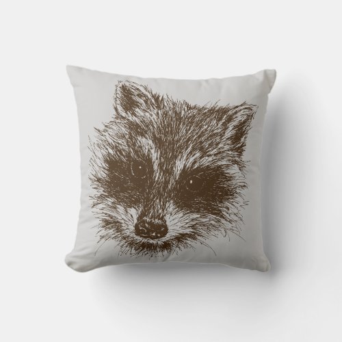 Raccoon Woodland Creature Animal Drawing Throw Pillow