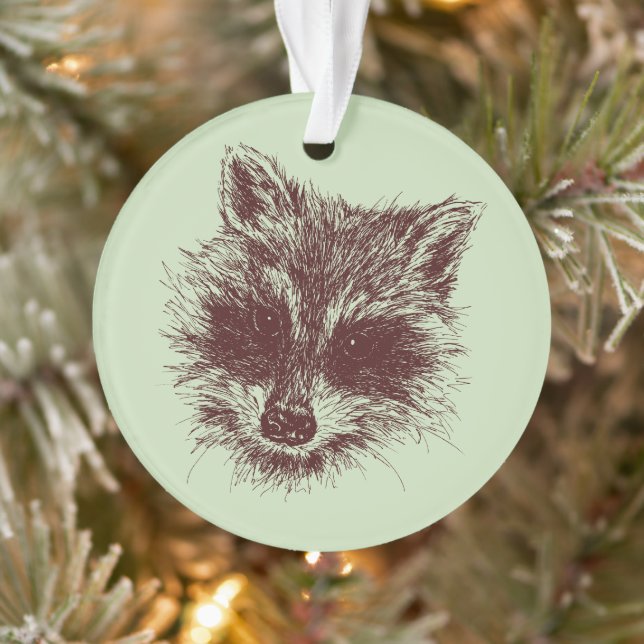 Raccoon Woodland Creature Drawing Personalized Ornament (Tree)