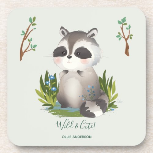 Raccoon  Woodland Forest Animal Illustration Beverage Coaster