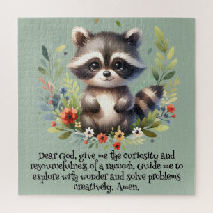 Raccoon Woodland Kids Christian Prayer on Blue Jigsaw Puzzle