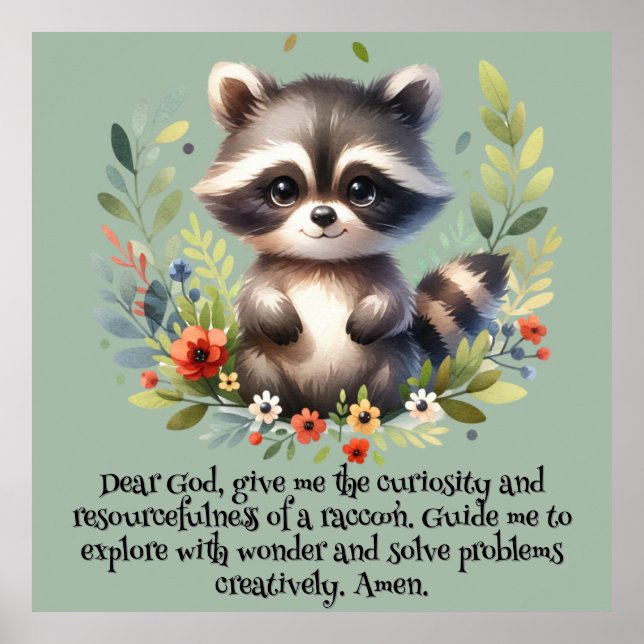 Raccoon Woodland Kids Christian Prayer on Blue | Poster (Front)