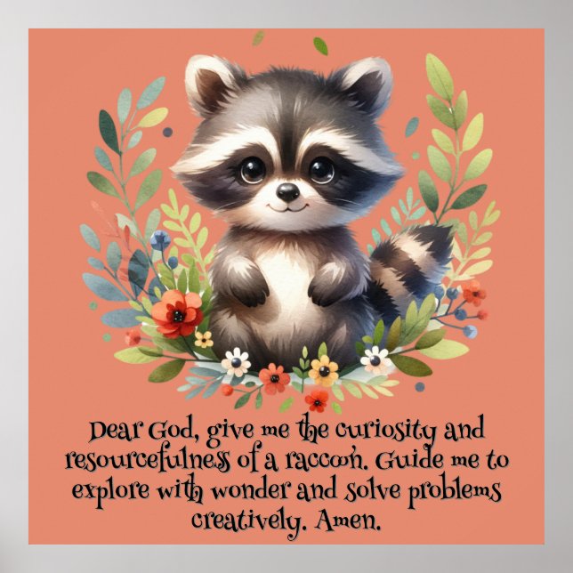 Raccoon Woodland Kids Christian Prayer on Pink | Poster (Front)