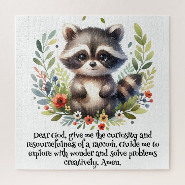 Raccoon Woodland Kids Christian Prayer on White | Jigsaw Puzzle (Vertical)