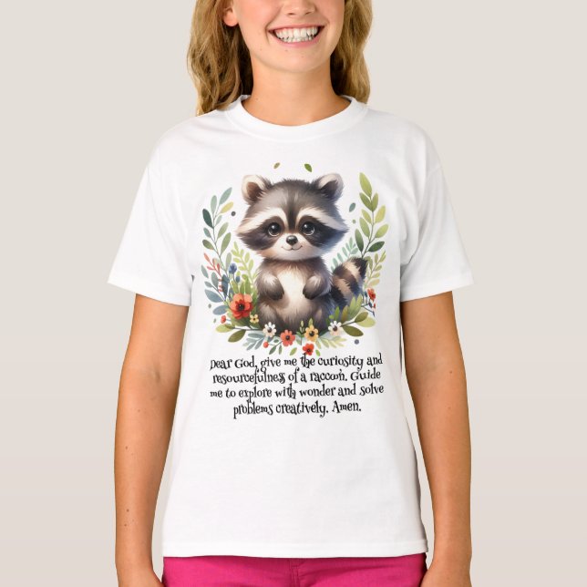 Raccoon Woodland Kids Christian Prayer | T-Shirt (Front)