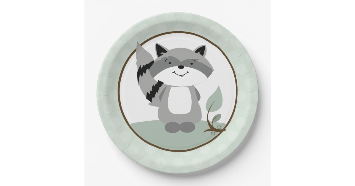 Raccoon Woodland Nature Paper Plate | Green | Zazzle