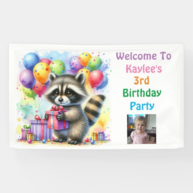 Raccoon Woodland Themed Birthday Personalized Banner (Horizontal)