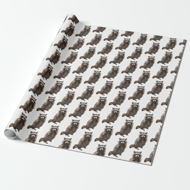 Raccoon Wrapping Paper Roll (Unrolled)