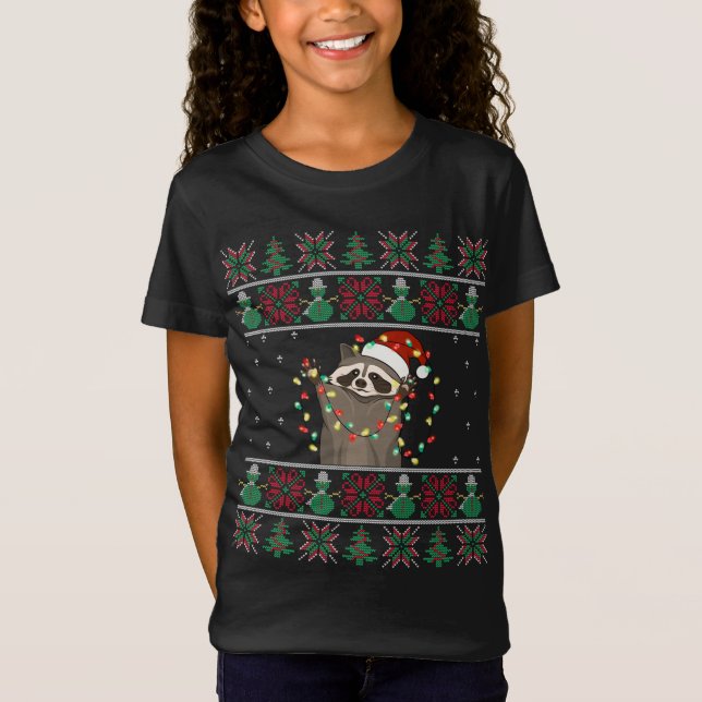 Raccoon Xmas Lights Raccoon Ugly Christmas Sweater (Front)