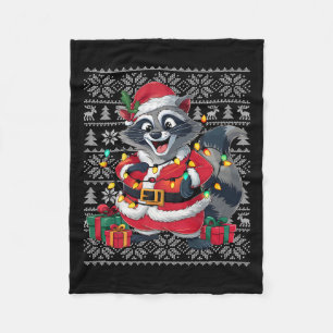 Raccoon Xmas Sweater Style Ugly Santa Raccoon Chri Fleece Blanket