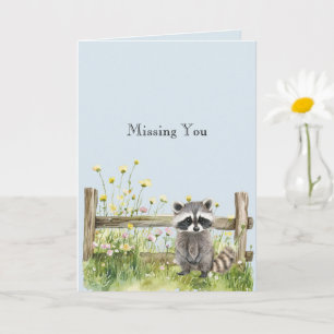 Raccoon Yellow Flowers Fence Missing You Card