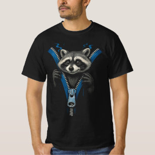 Raccoon Zipper Illusion   3D Funny Animal Graphic  T-Shirt