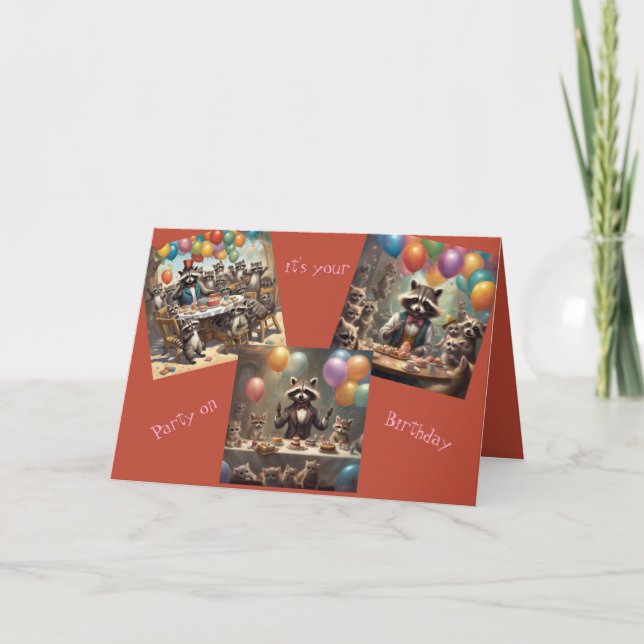 Raccoons Birthday Party-Happy Birthday Card (Front)