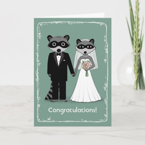 Raccoons Bride and Groom Wedding Congratulations Card