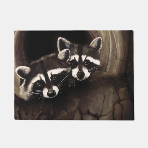 Raccoons Brown Cute Tree Doormat