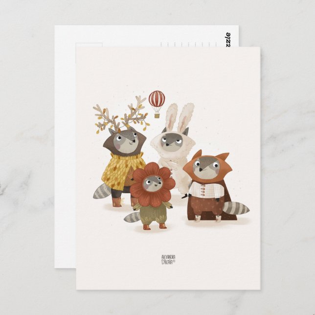 Raccoons by Alexandra Dikaia Postcard (Front/Back)