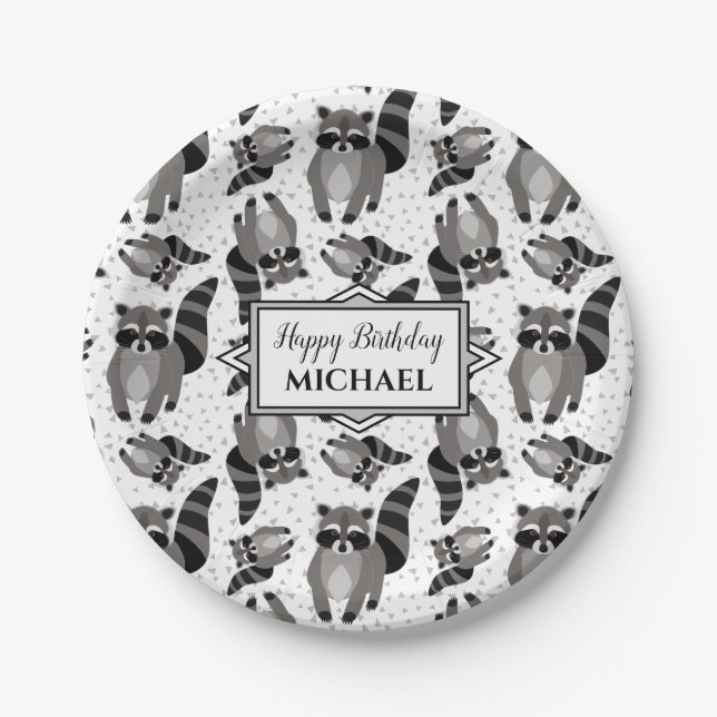 Raccoons Custom Birthday Party Paper Plates (Front)