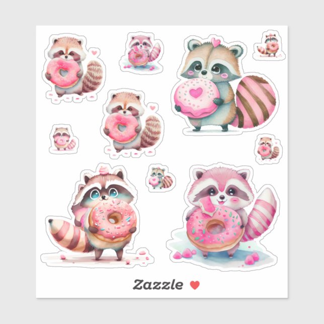 Raccoons Eating Doughnuts Sticker (Sheet)