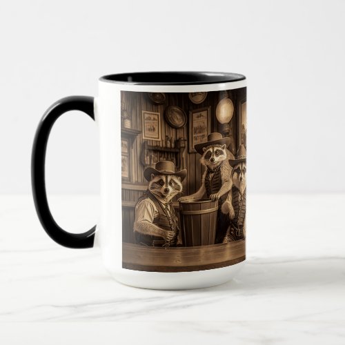 Raccoons in a Saloon Mug