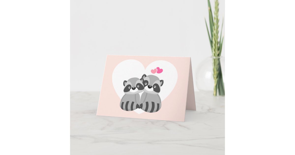 Raccoon valentine shy greeting card Raccoons in Love Valentines Day Holiday Card | Zazzle.com