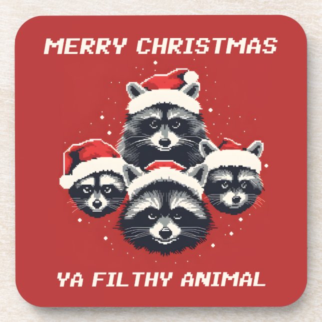 Raccoons Merry Christmas Ya filthy animal Beverage Coaster (Front)