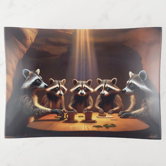 Raccoons Planning Their Next Garbage Raid Trinket Tray (Front)
