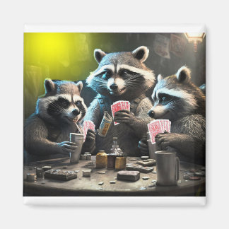 Raccoons playing poker magnet