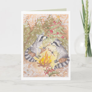 Raccoons Roasting Marshmallows Holiday Card
