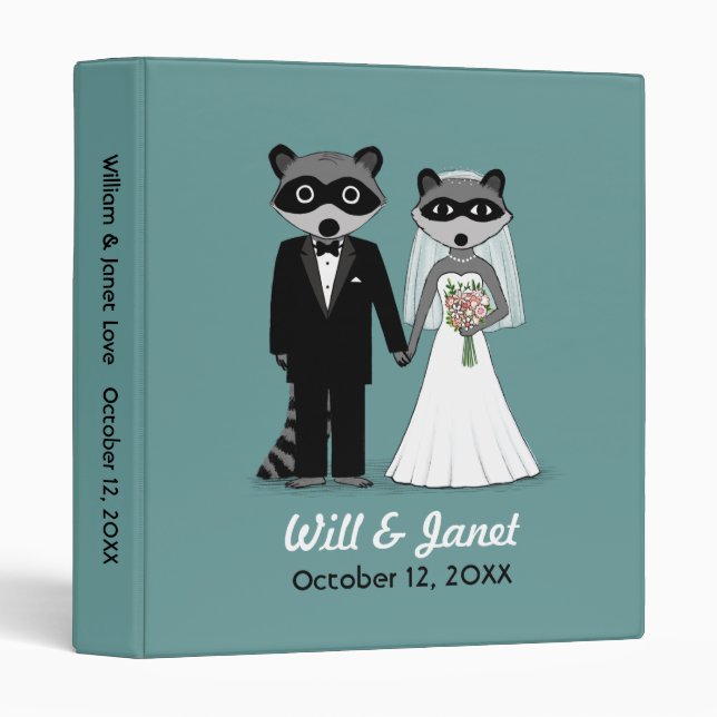 Raccoons Wedding - Bride and Groom w/ Custom Text Binder (Front/Spine)