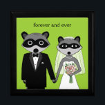 Raccoons Wedding Bride and Groom with Custom Text Keepsake Box<br><div class="desc">Plate,  Binder,  Mug:</div>