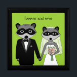 Raccoons Wedding Bride and Groom with Custom Text Keepsake Box<br><div class="desc">Plate,  Binder,  Mug:</div>