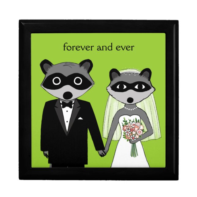 Raccoons Wedding Bride and Groom with Custom Text Keepsake Box (Front)
