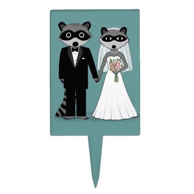 Raccoons Wedding - Cute Bride and Groom Cake Topper (Front)