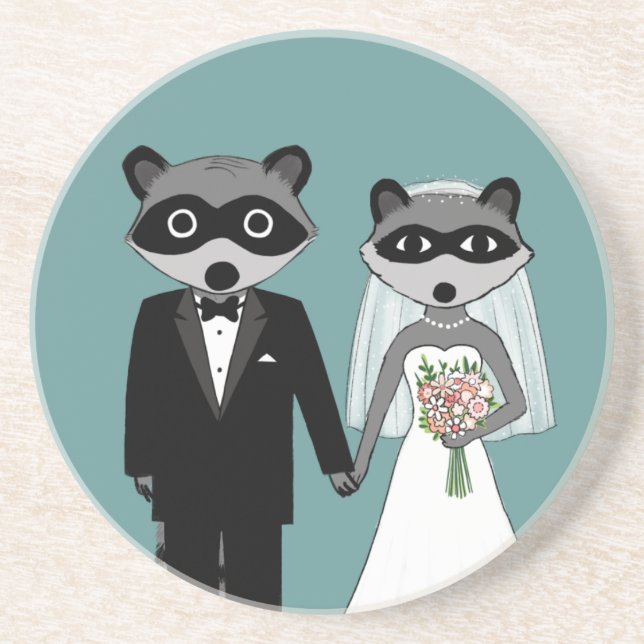 Raccoons Wedding - Cute Bride and Groom Drink Coaster (Front)