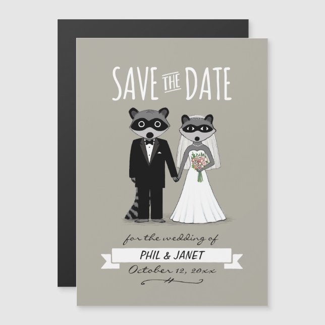 Raccoons Wedding Save the Date Magnetic Invitation (Front/Back)