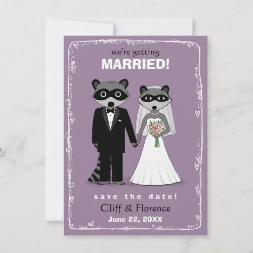 Raccoons Wedding Save the Date Purple