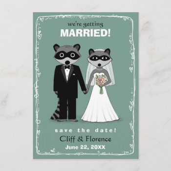 Raccoons Wedding Save The Date Teal by jennsdoodleworld at Zazzle
