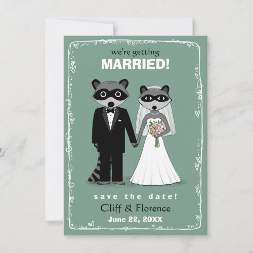 Raccoons Wedding Save the Date Teal