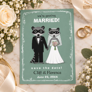 Raccoons Wedding Save the Date Teal