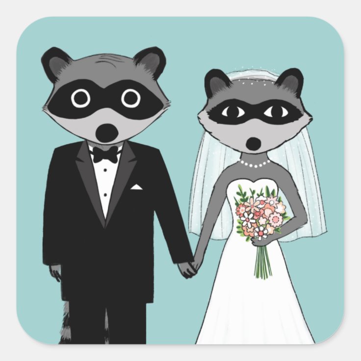 Raccoons Wedding Square Sticker | Zazzle