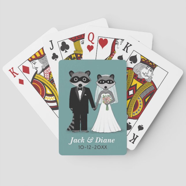Raccoons Wedding with Custom Text Poker Cards (Back)